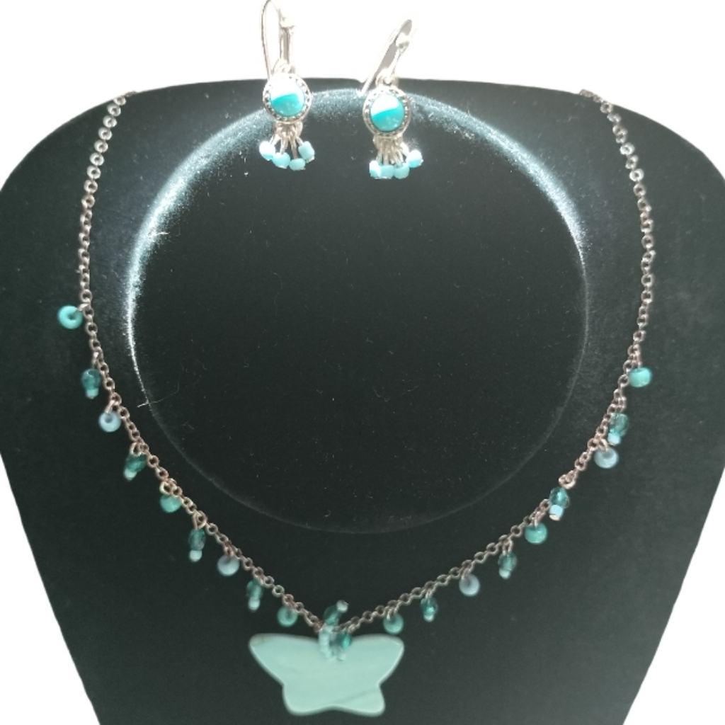 Blue Mother Of Pearl Butterfly Necklace